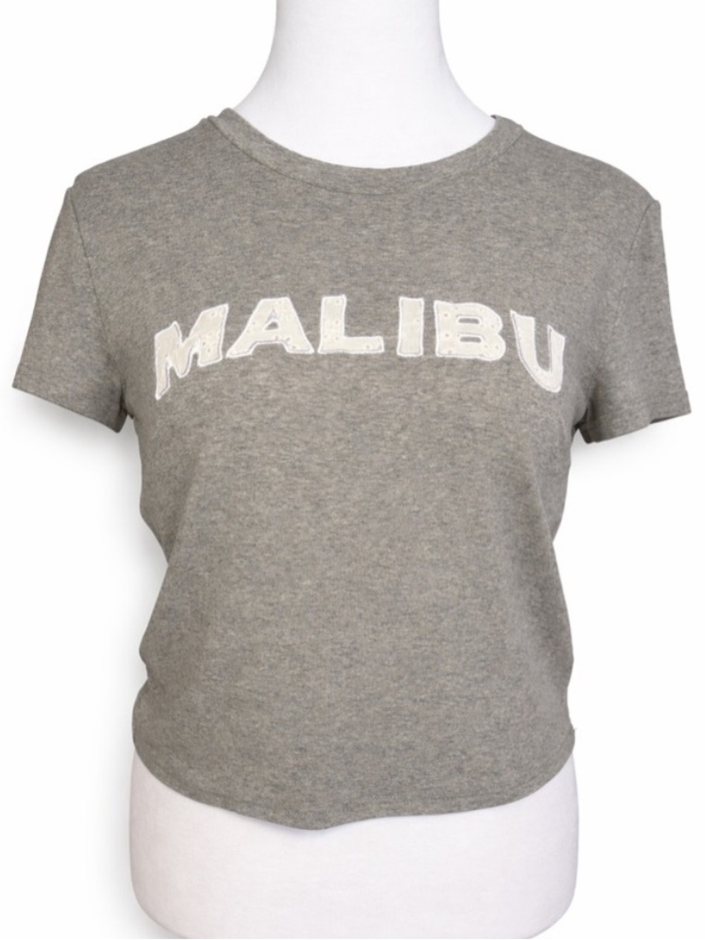 Malibu Graphic Tee XL Soft Stretch Gray Casual Coastal Vibe Shirt Crop Baby T